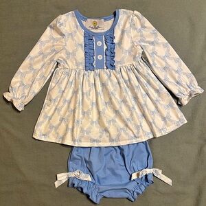 Sugar Britches Blue and White Bow Top and Bloomers